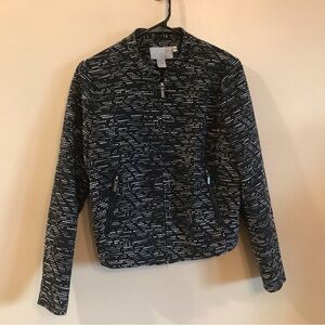 H&M Size 10 Black Grey and White Patterned Zip Up Blazer Boxy Zipped Pockets EUC
